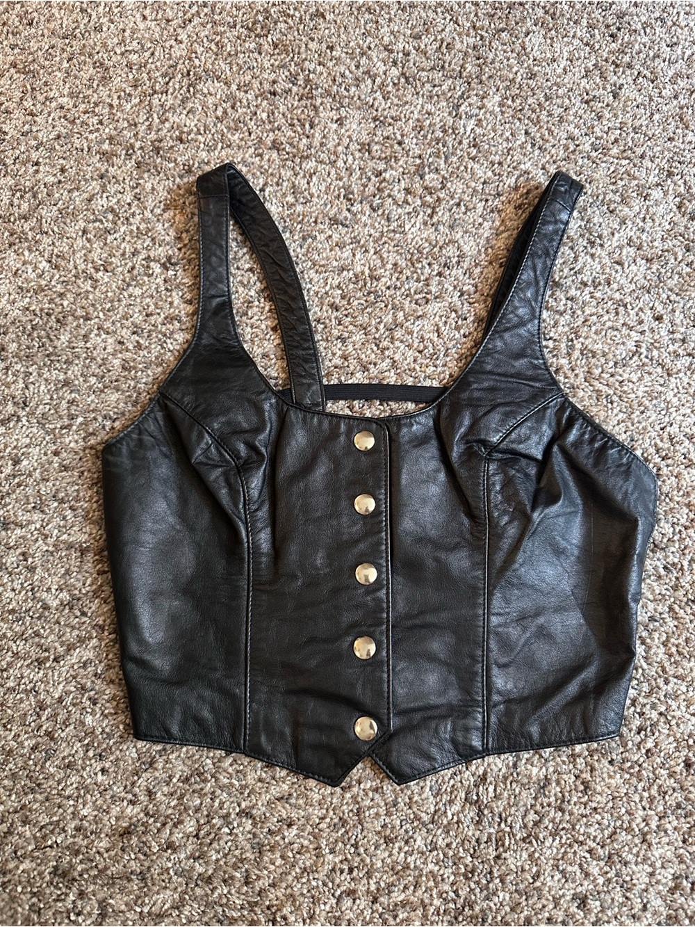 Wilsons Leather Black Leather Button-Front Crop Top. Motorcyle riding